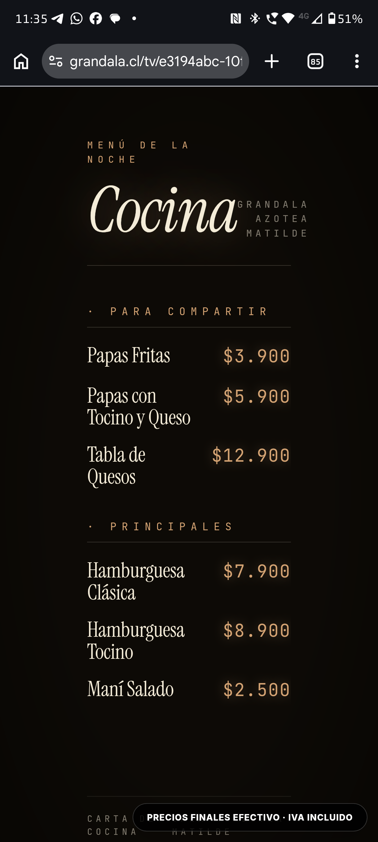 spo7 TV · Menú de la noche, Cocina